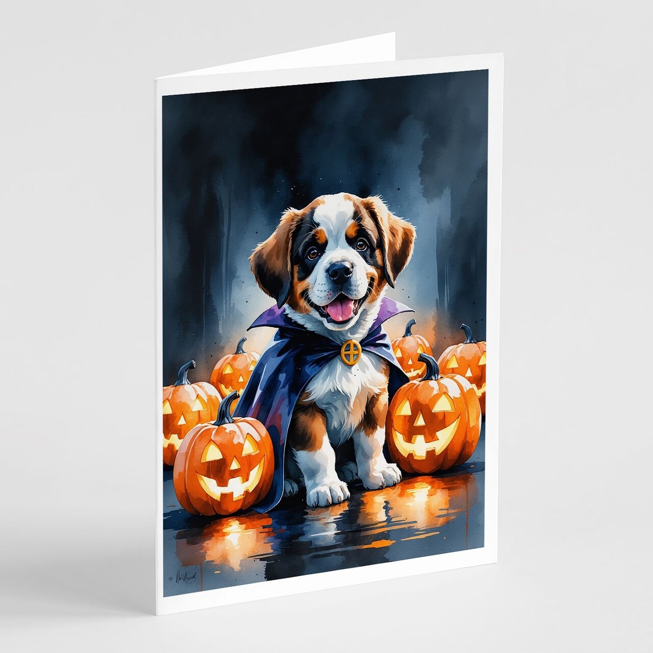 Edge Collections - 5" x 7" - Multicolor - Saint Bernard Puppy Halloween Greeting Cards - 8 Pieces